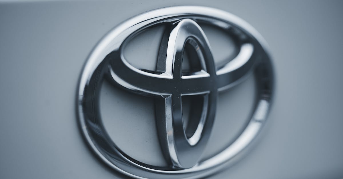 Detailed image of a shiny silver Toyota emblem on a vehicle's surface.